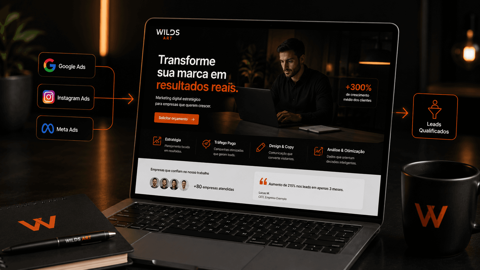 Landing Page de serviço com oferta clara e chamada para solicitar orçamento.