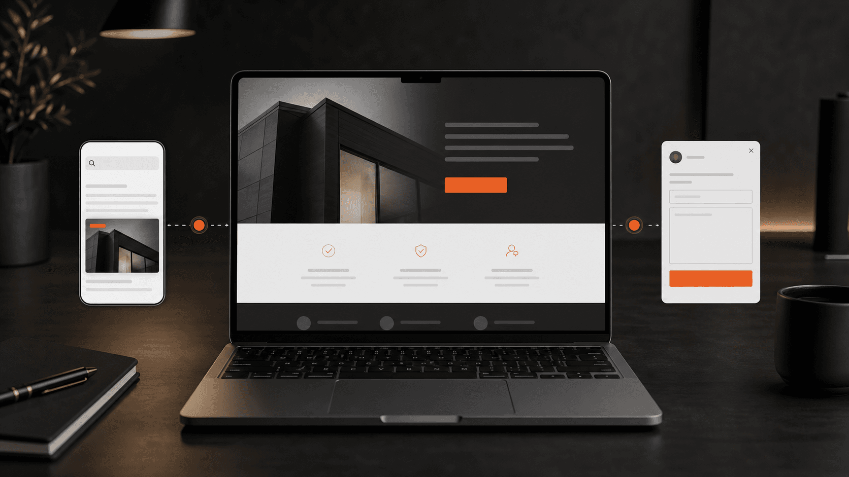 Fluxo visual de uma pessoa que encontra uma oferta, acessa uma Landing Page e inicia um contato.