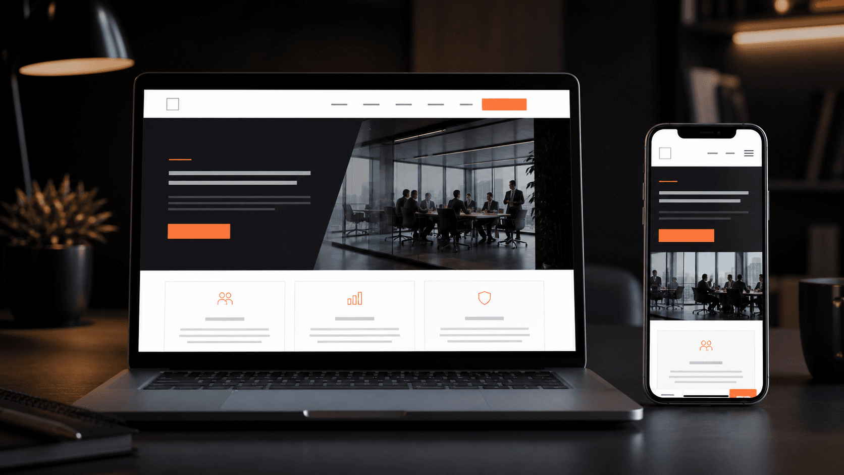 Mesmo site exibido corretamente no computador e mal adaptado para smartphone.