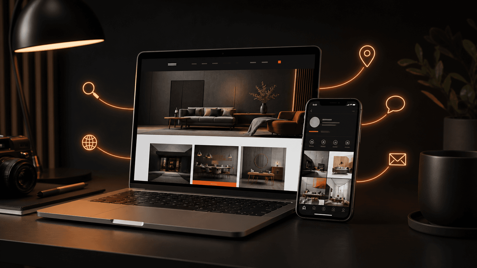 Site, redes sociais e canais digitais conectados na presença online de uma empresa.